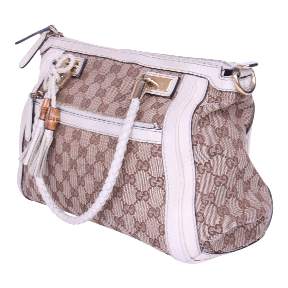 Bella Bamboo Ribbon Tassel Schoudertas - GG Canvas Wit
