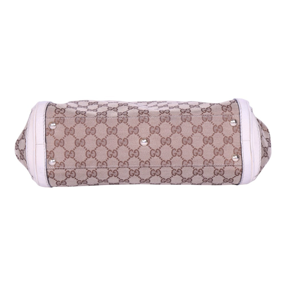 Bella Bamboo Ribbon Tassel Schoudertas - GG Canvas Wit