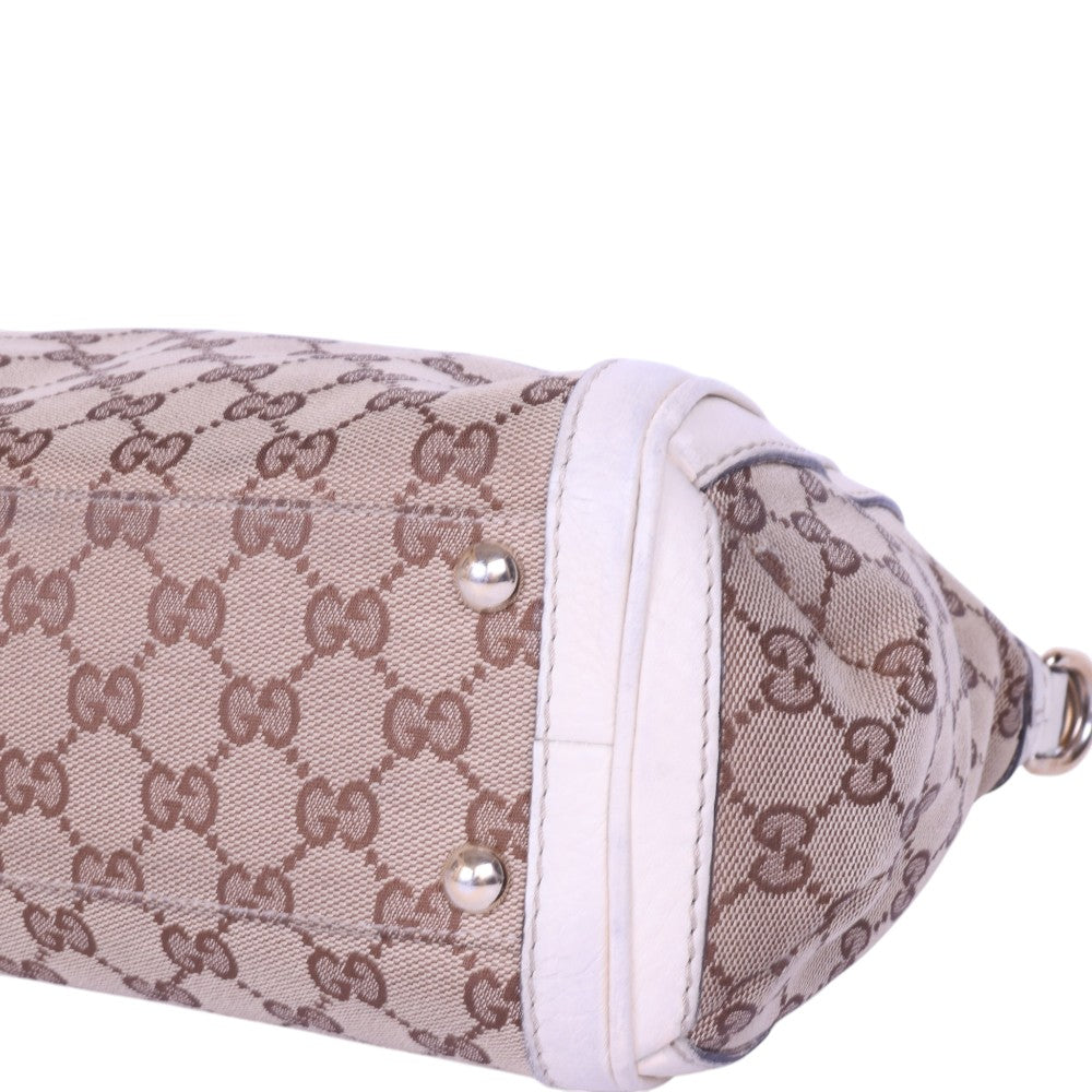 Bella Bamboo Ribbon Tassel Schoudertas - GG Canvas Wit