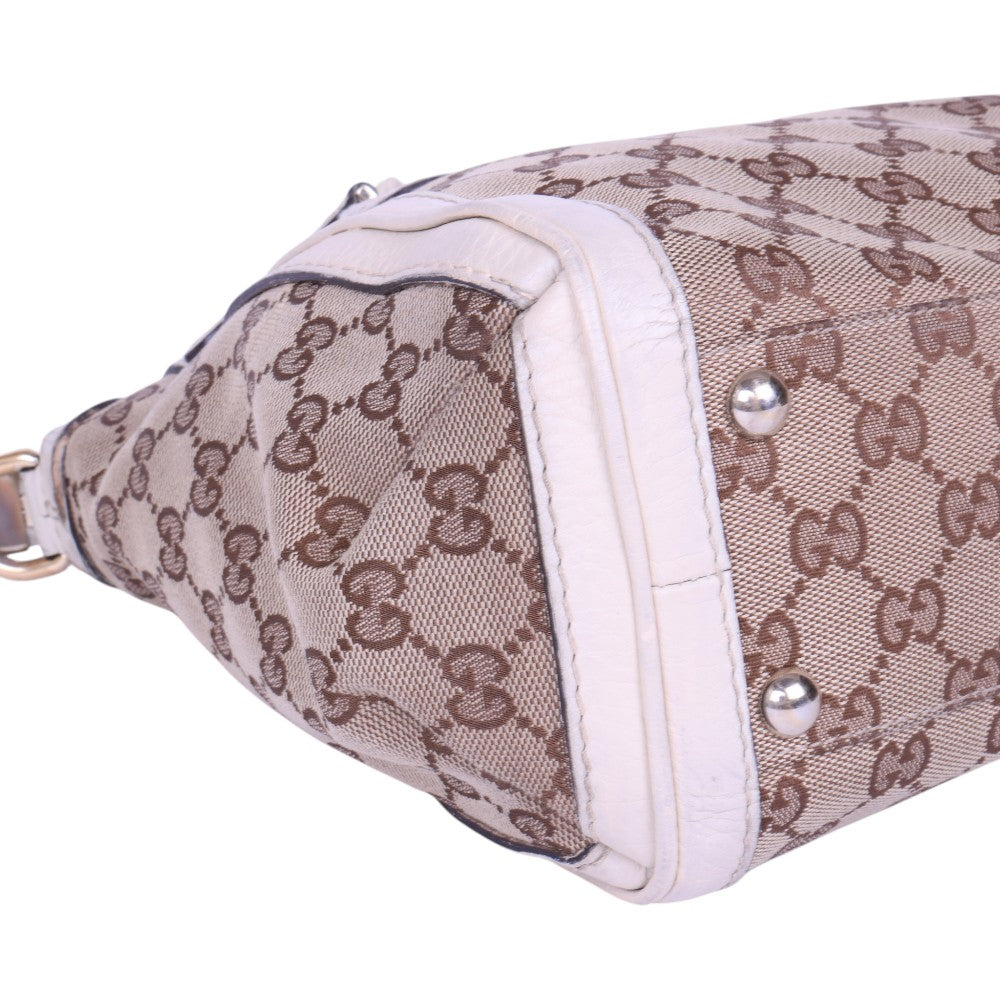 Bella Bamboo Ribbon Tassel Schoudertas - GG Canvas Wit