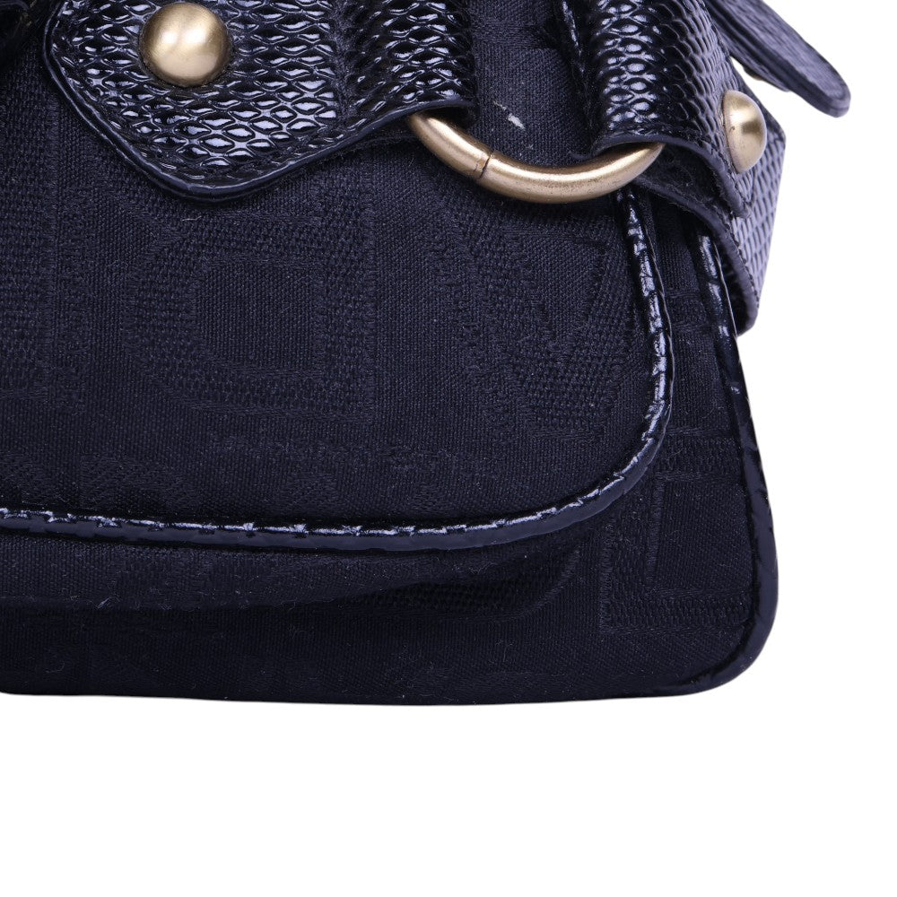 Logo Schoudertas Monogram Canvas Zwart met Studs
