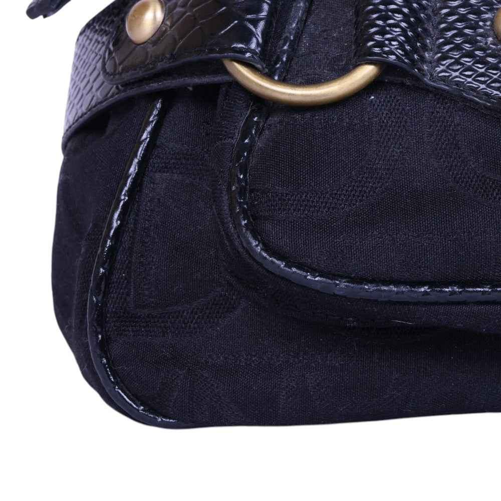 Logo Schoudertas Monogram Canvas Zwart met Studs