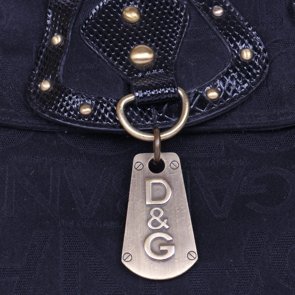 Logo Schoudertas Monogram Canvas Zwart met Studs