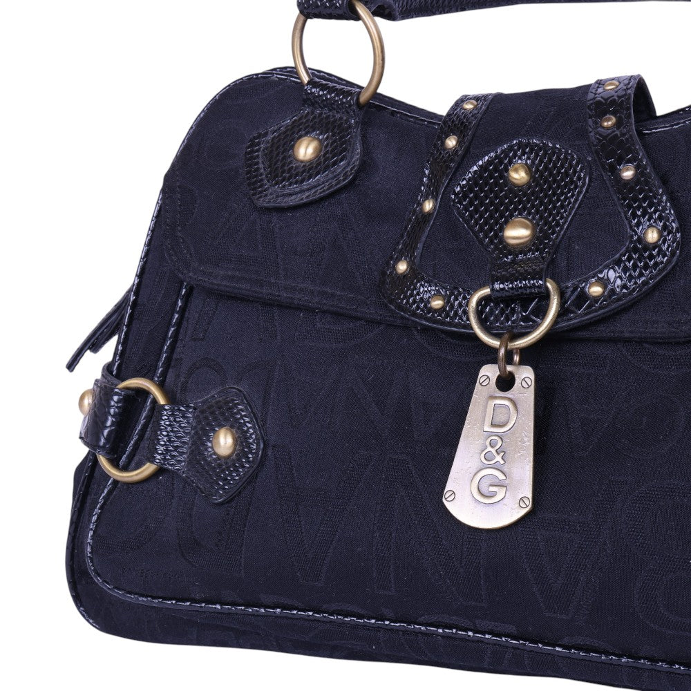Logo Schoudertas Monogram Canvas Zwart met Studs