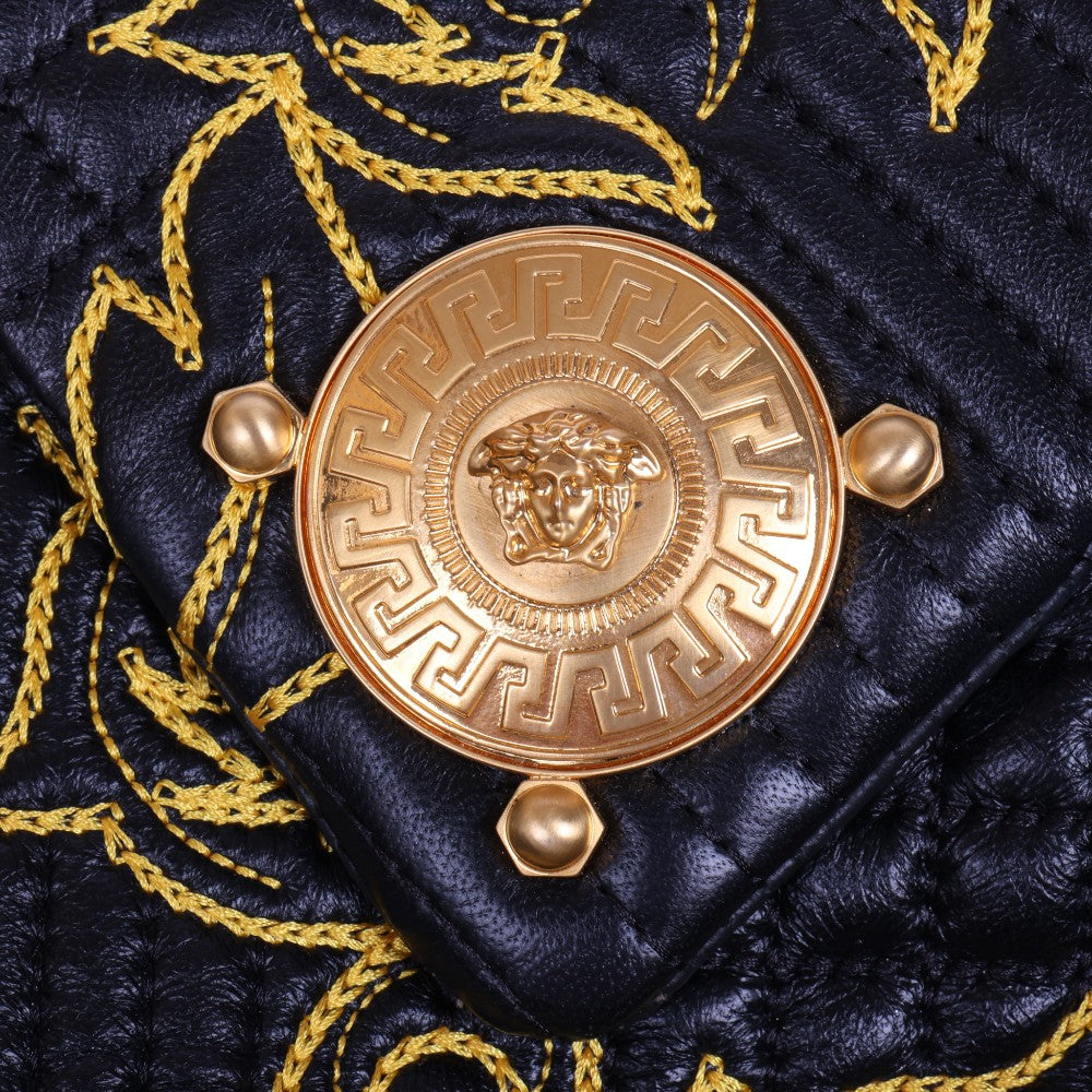 Barocco Schoudertas met Bloemenborduursel - Zwart Goud