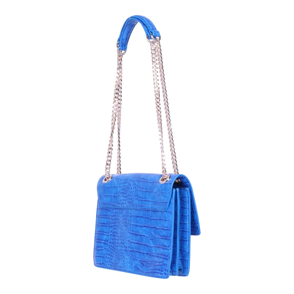 Croco Schoudertas met Logo-Medaillon - Kobaltblauw