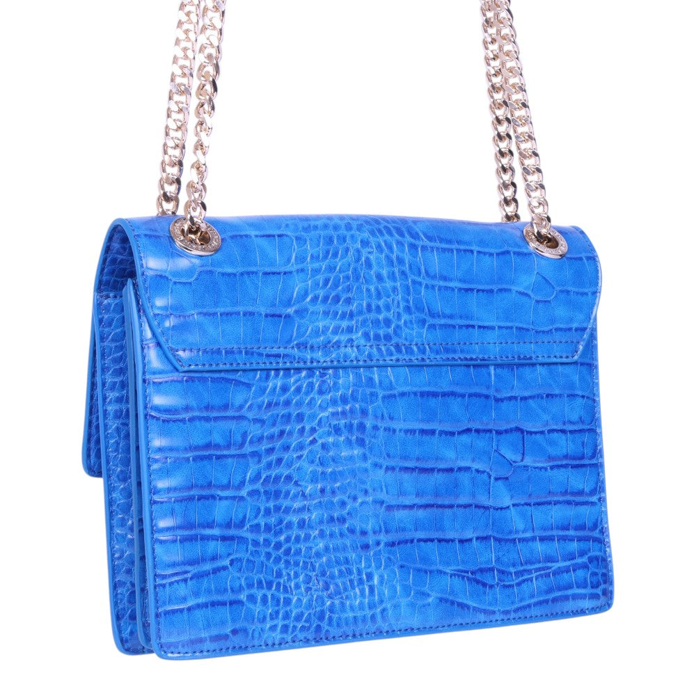 Croco Schoudertas met Logo-Medaillon - Kobaltblauw
