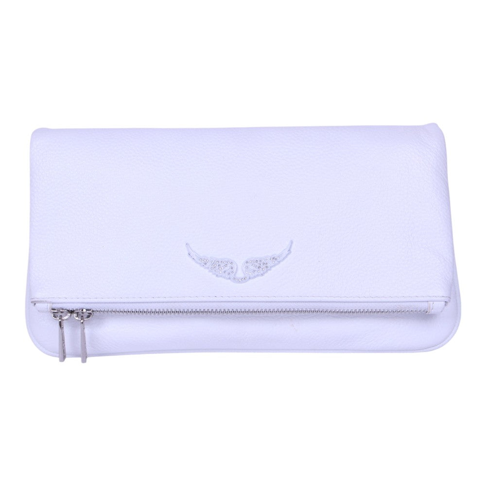 Rock Grained Leather Clutch - Wit