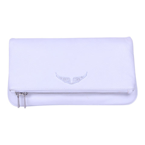 Rock Grained Leather Clutch - Wit