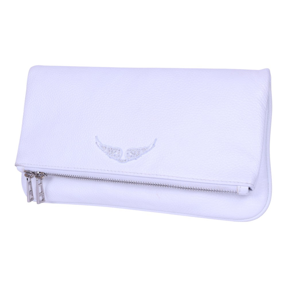 Rock Grained Leather Clutch - Wit