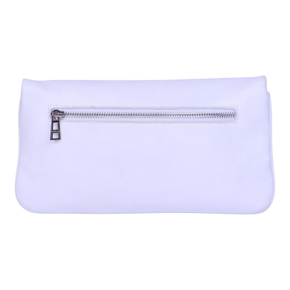 Rock Grained Leather Clutch - Wit