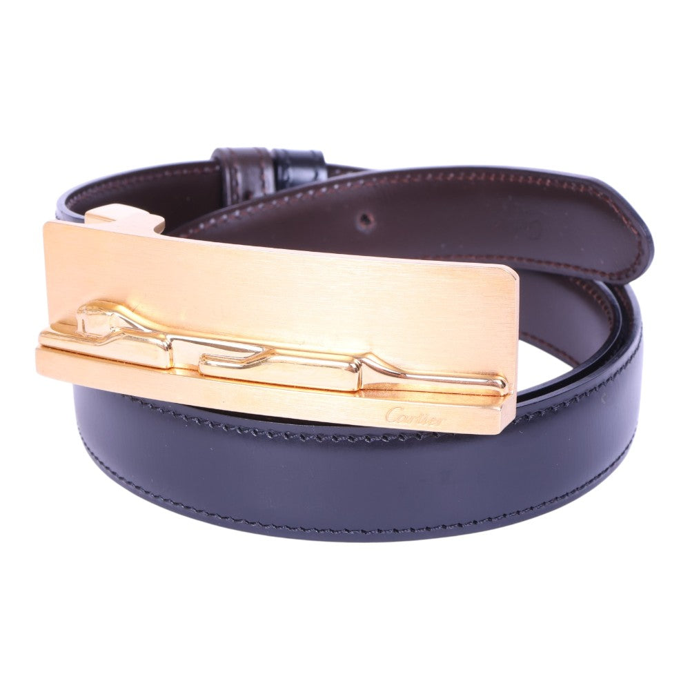 Panthère Reversible Leren Riem Zwart/Bruin - Goudkleurige Gesp
