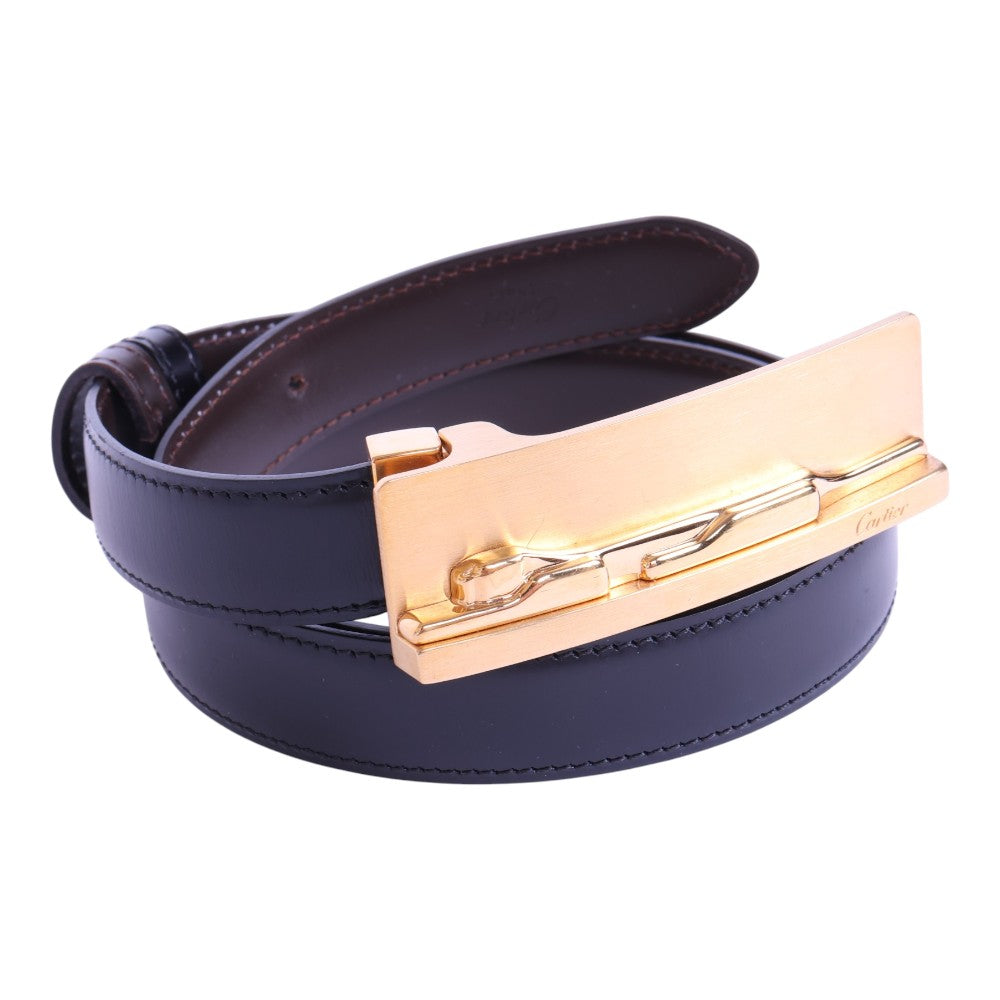 Panthère Reversible Leren Riem Zwart/Bruin - Goudkleurige Gesp