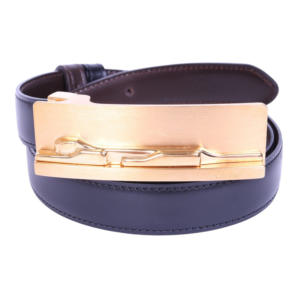 Panthère Reversible Leren Riem Zwart/Bruin - Goudkleurige Gesp