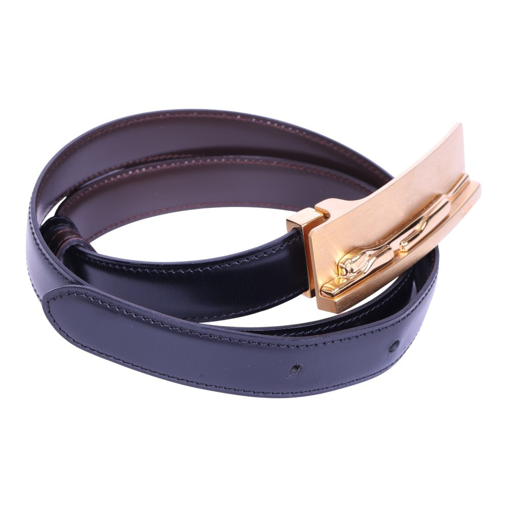 Panthère Reversible Leren Riem Zwart/Bruin - Goudkleurige Gesp