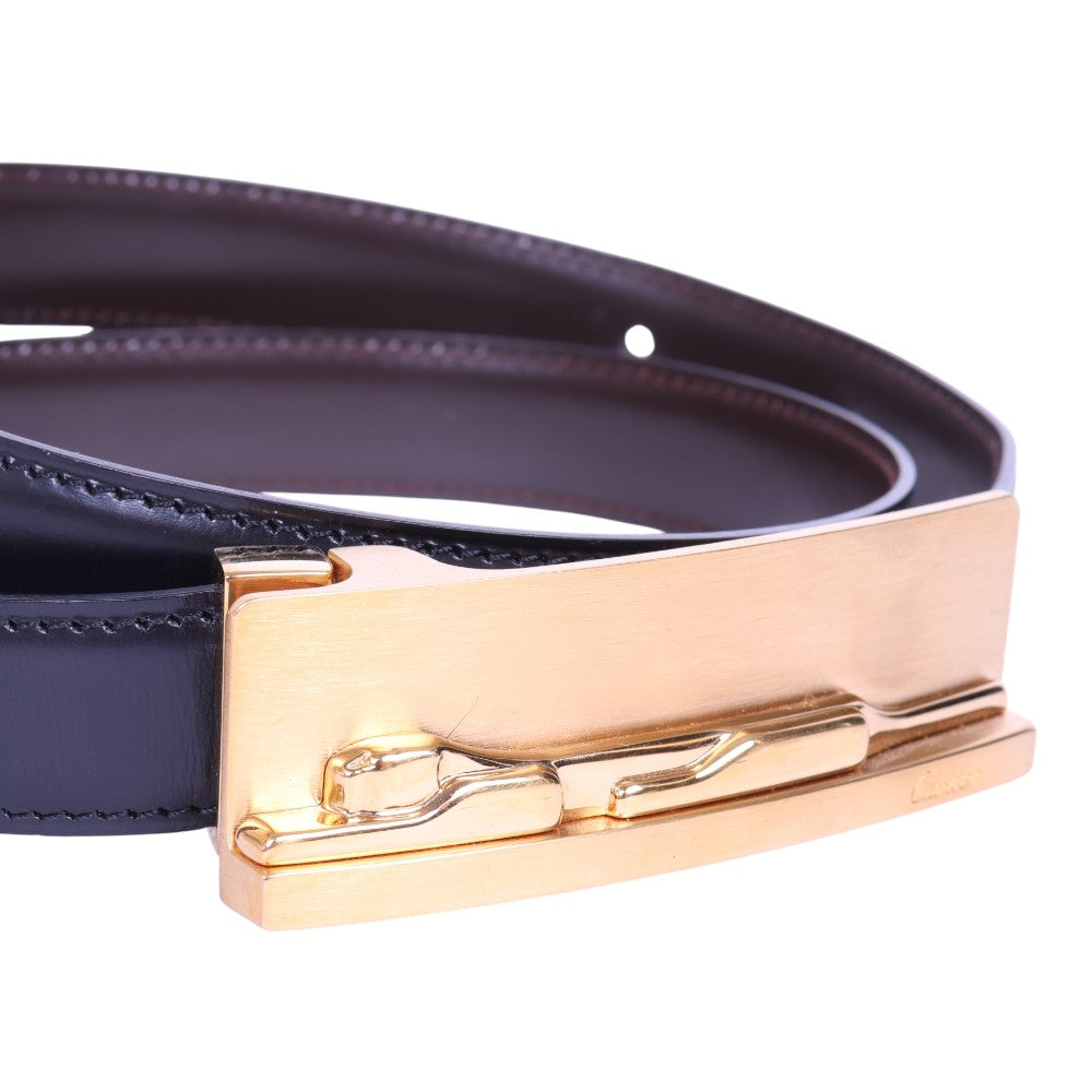 Panthère Reversible Leren Riem Zwart/Bruin - Goudkleurige Gesp