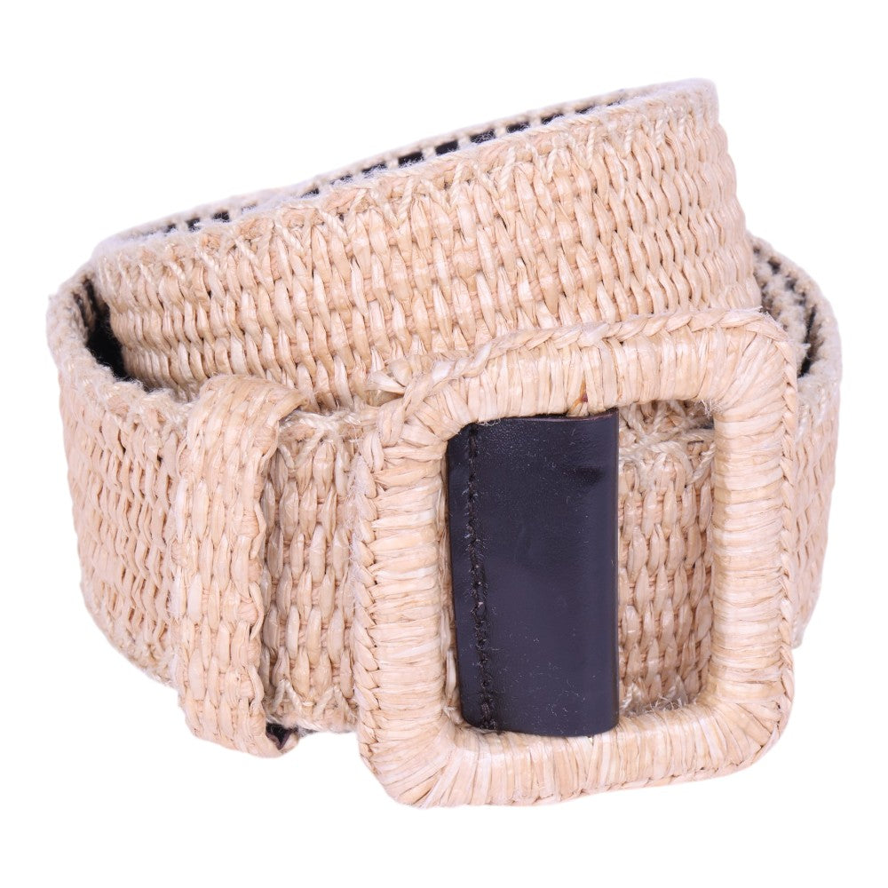 Raffia Riem Naturel met Vierkante Gesp
