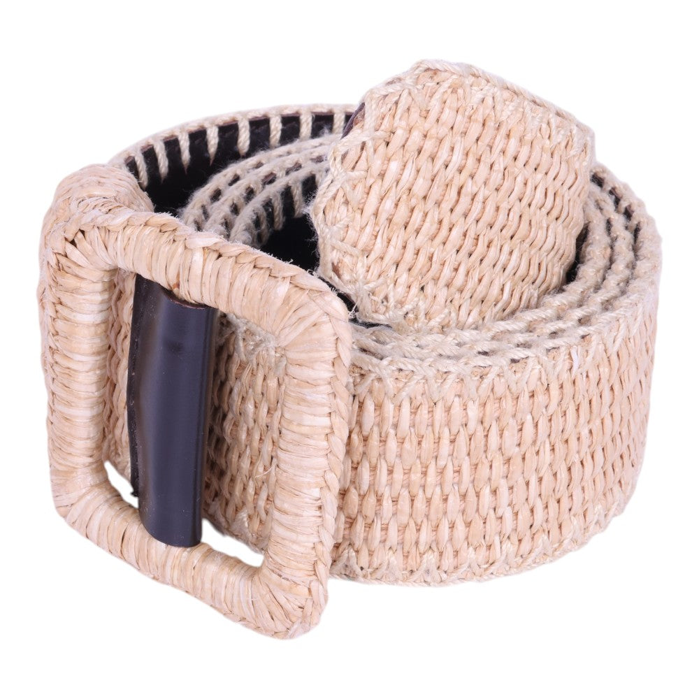 Raffia Riem Naturel met Vierkante Gesp