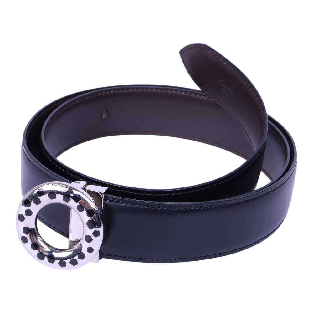 Panthère Reversible Leren Riem Zwart/Bruin - Ronde Panter Gesp
