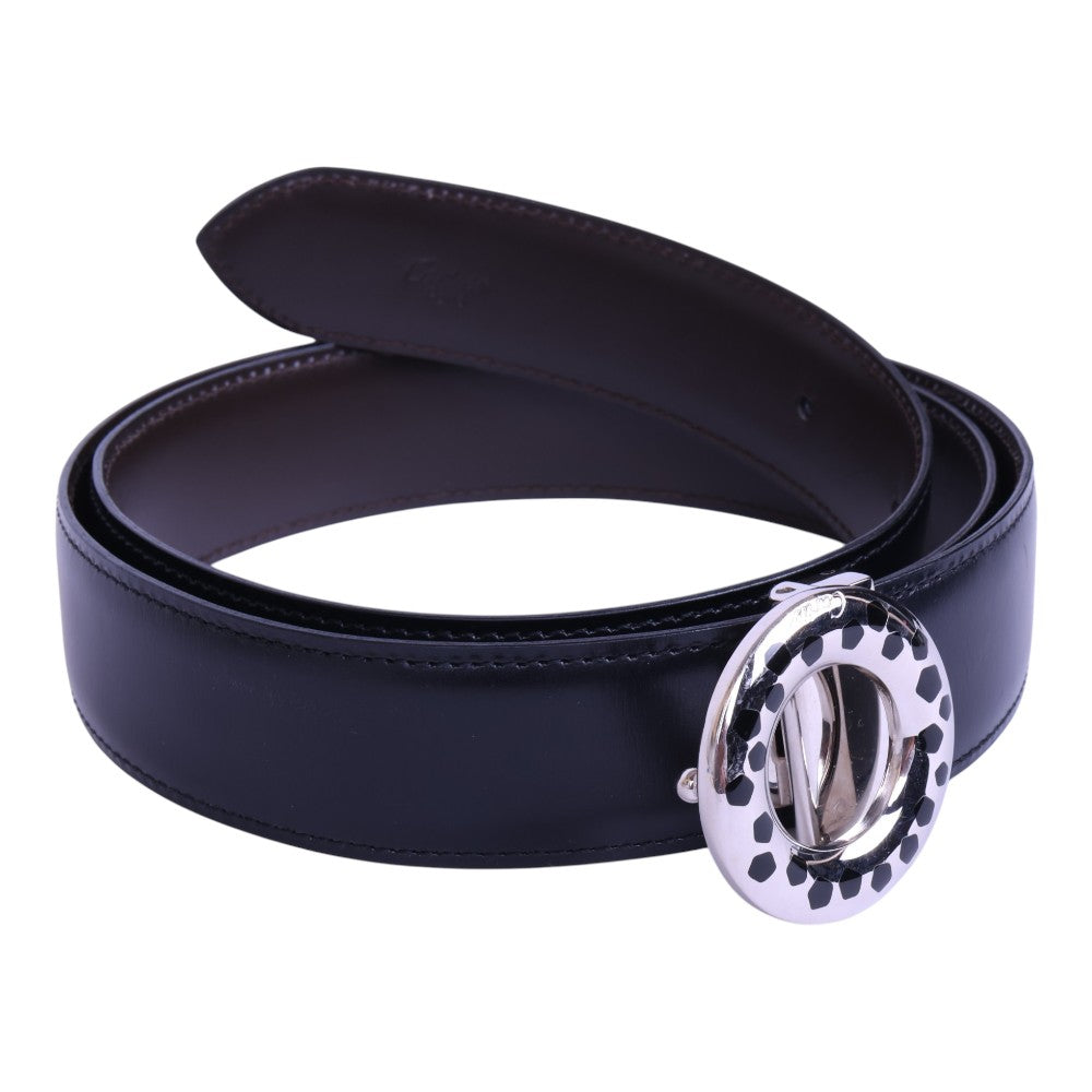Panthère Reversible Leren Riem Zwart/Bruin - Ronde Panter Gesp