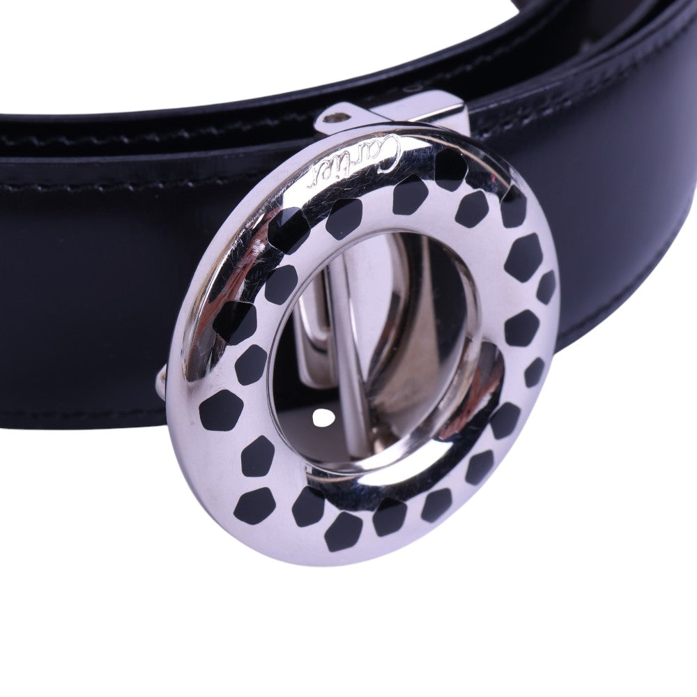 Panthère Reversible Leren Riem Zwart/Bruin - Ronde Panter Gesp