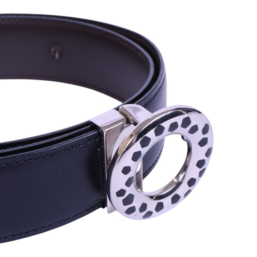Panthère Reversible Leren Riem Zwart/Bruin - Ronde Panter Gesp