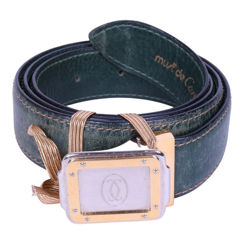 Must Riem Groen Leer - Two-Tone Plaque Gesp