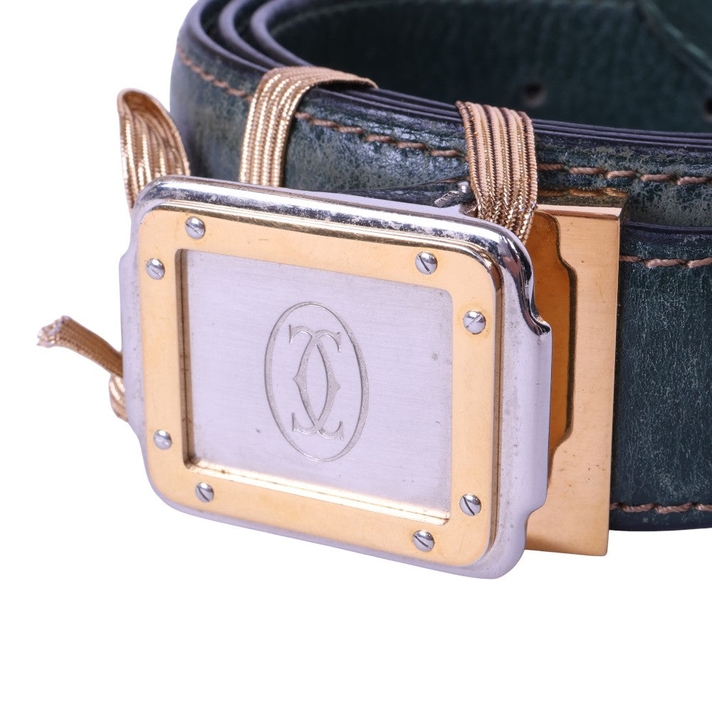 Must Riem Groen Leer - Two-Tone Plaque Gesp