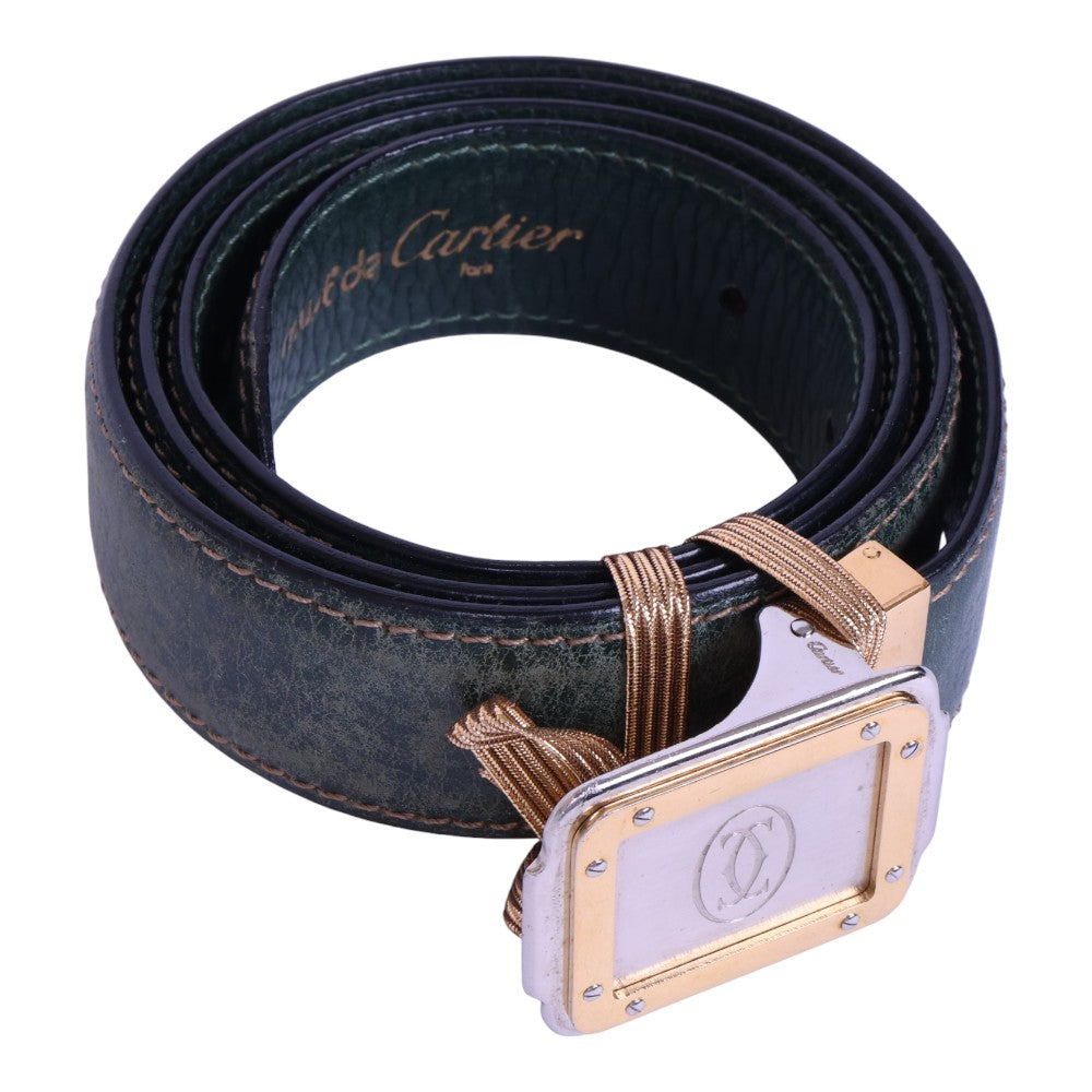 Must Riem Groen Leer - Two-Tone Plaque Gesp