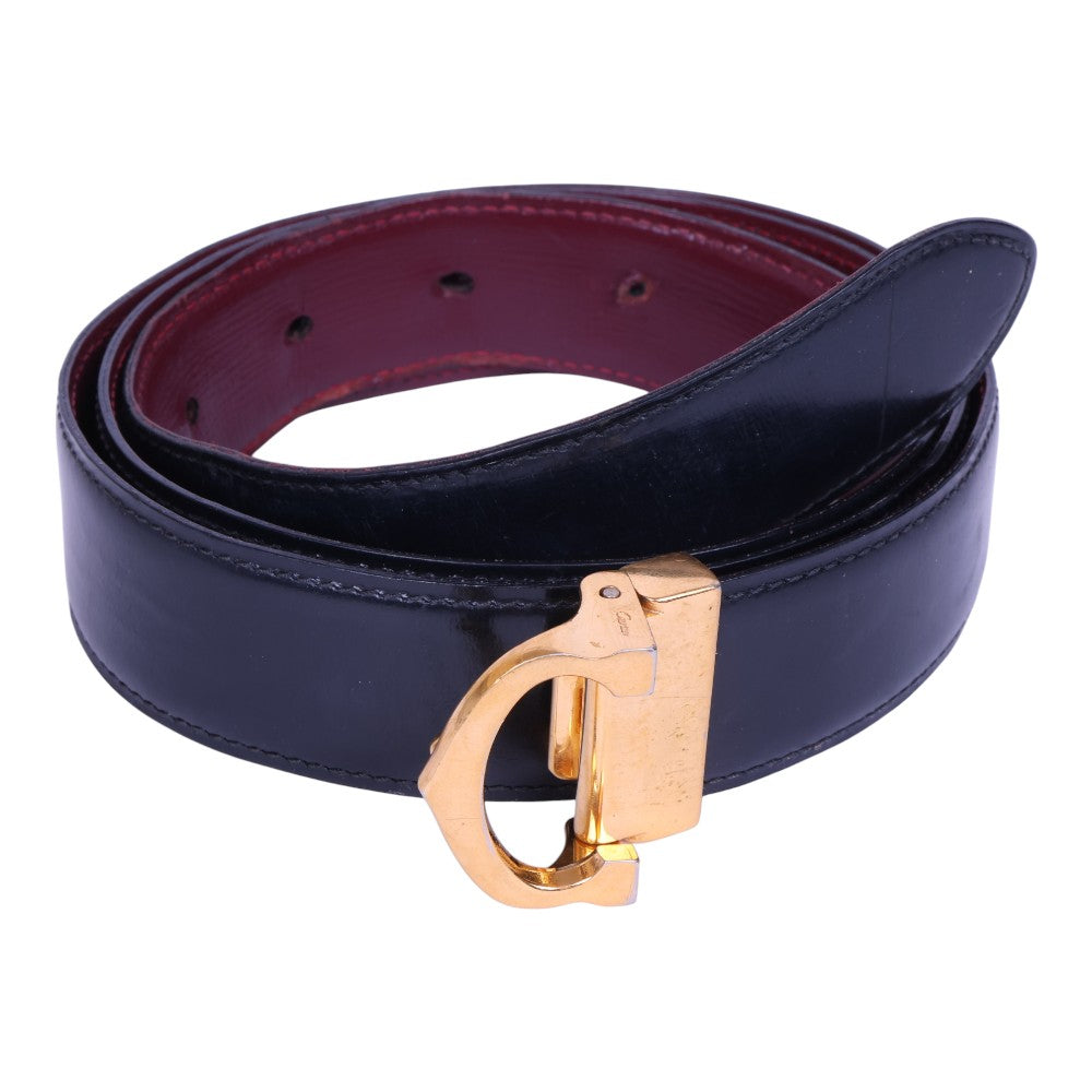 Reversible Leren Riem Zwart/Bordeaux - Goudkleurige C-Gesp