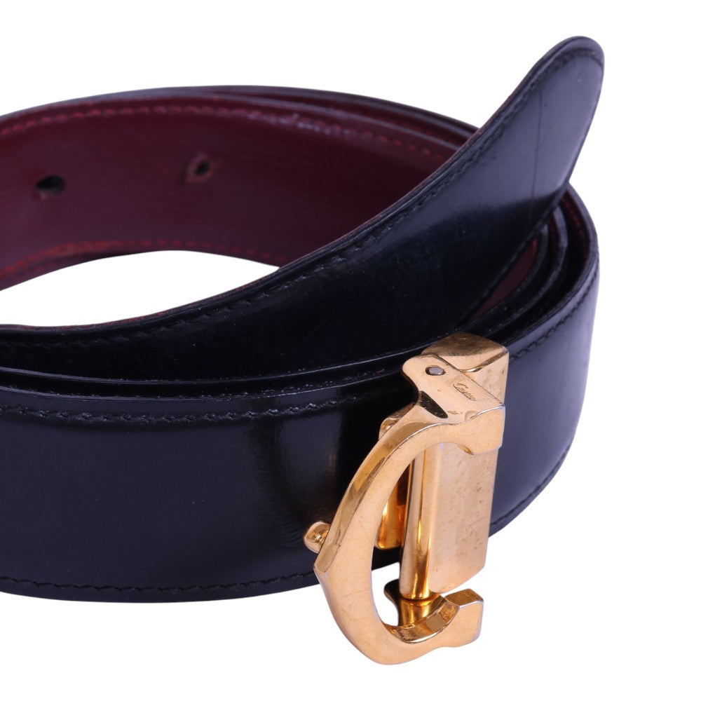 Reversible Leren Riem Zwart/Bordeaux - Goudkleurige C-Gesp