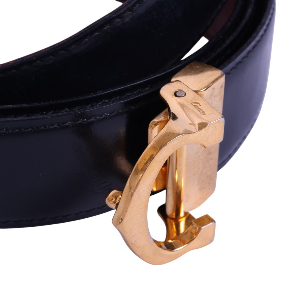 Reversible Leren Riem Zwart/Bordeaux - Goudkleurige C-Gesp