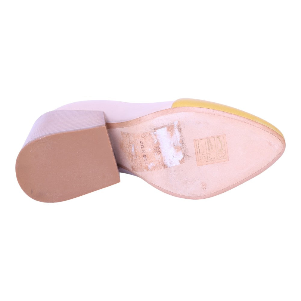 Two Tone Leather Block Heel Pumps - Lila/Geel - Maat 35