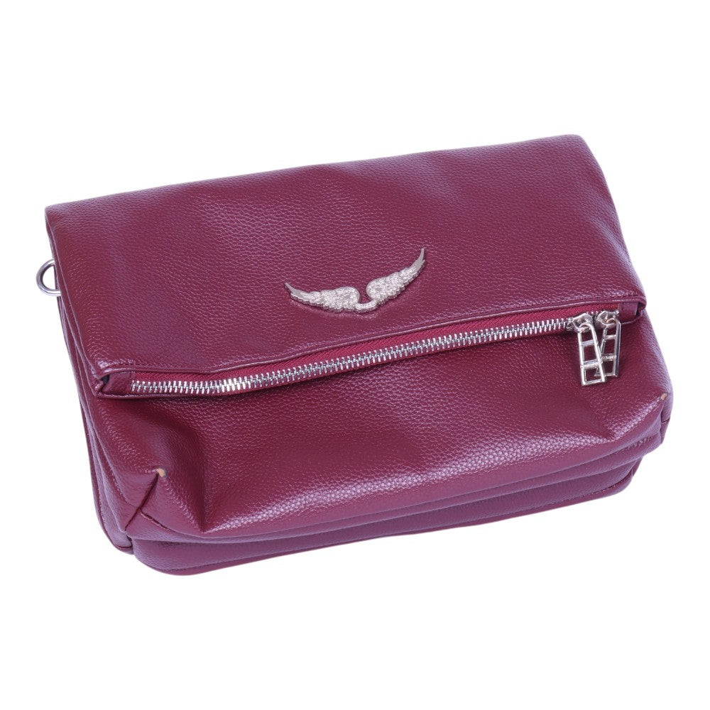 Rocky Grained Leather Schoudertas - Bordeaux
