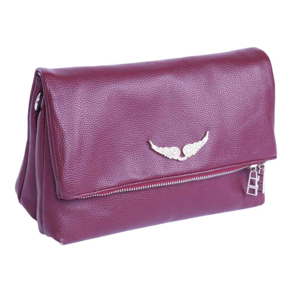 Rocky Grained Leather Schoudertas - Bordeaux