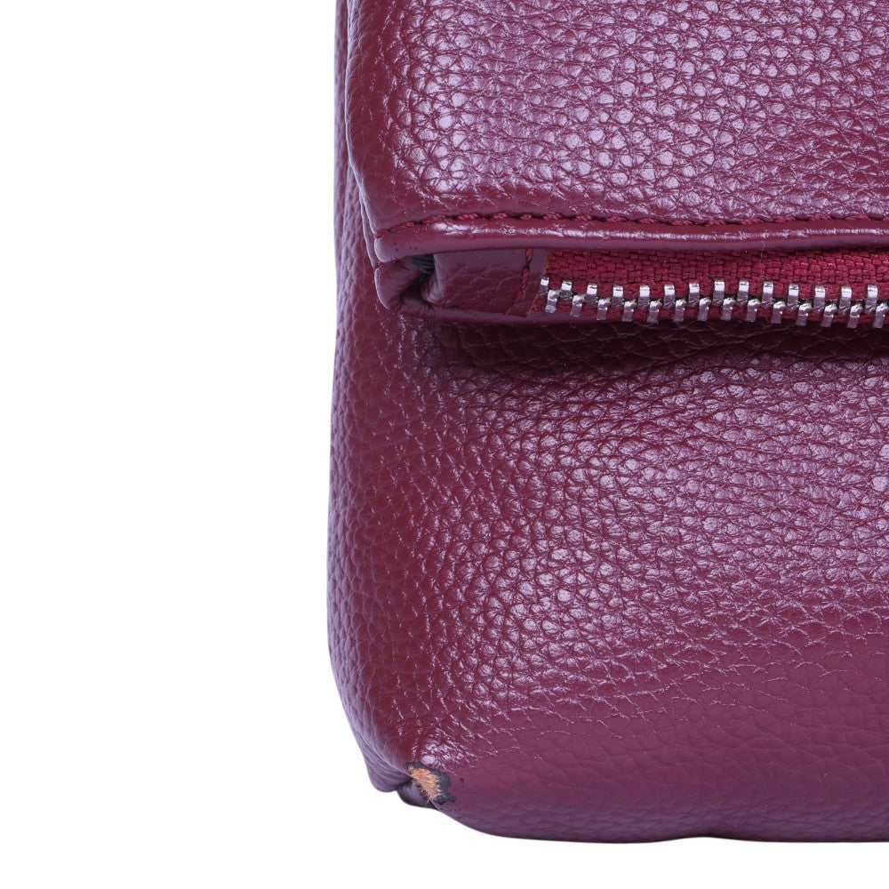 Rocky Grained Leather Schoudertas - Bordeaux