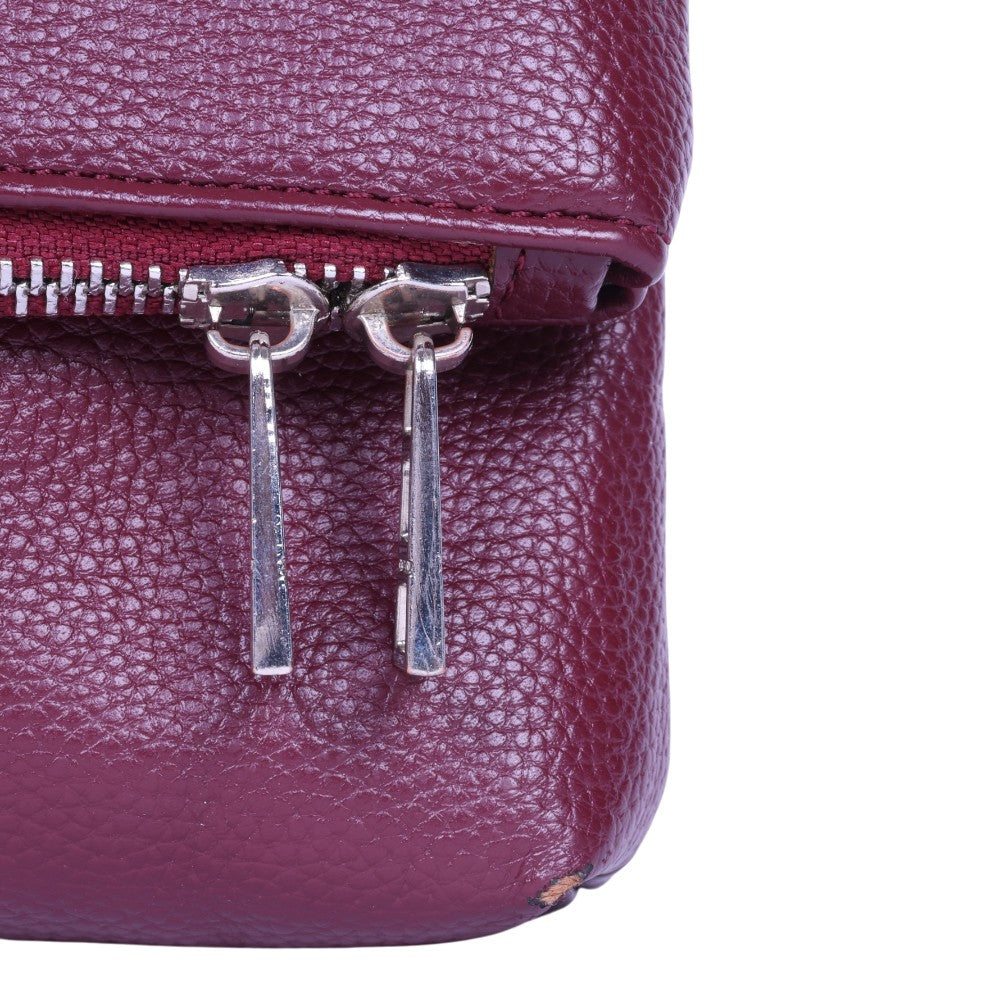 Rocky Grained Leather Schoudertas - Bordeaux