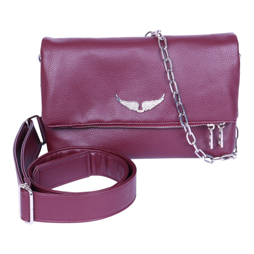 Rocky Grained Leather Schoudertas - Bordeaux