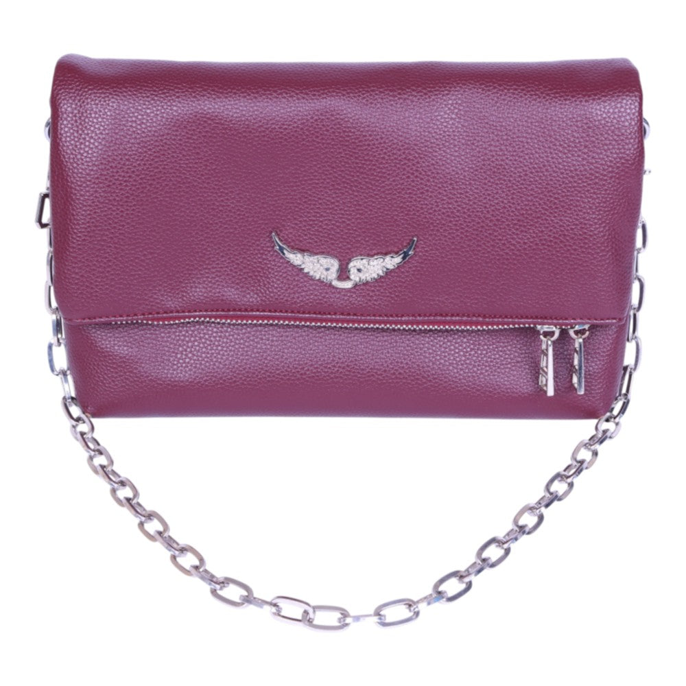 Rocky Grained Leather Schoudertas - Bordeaux