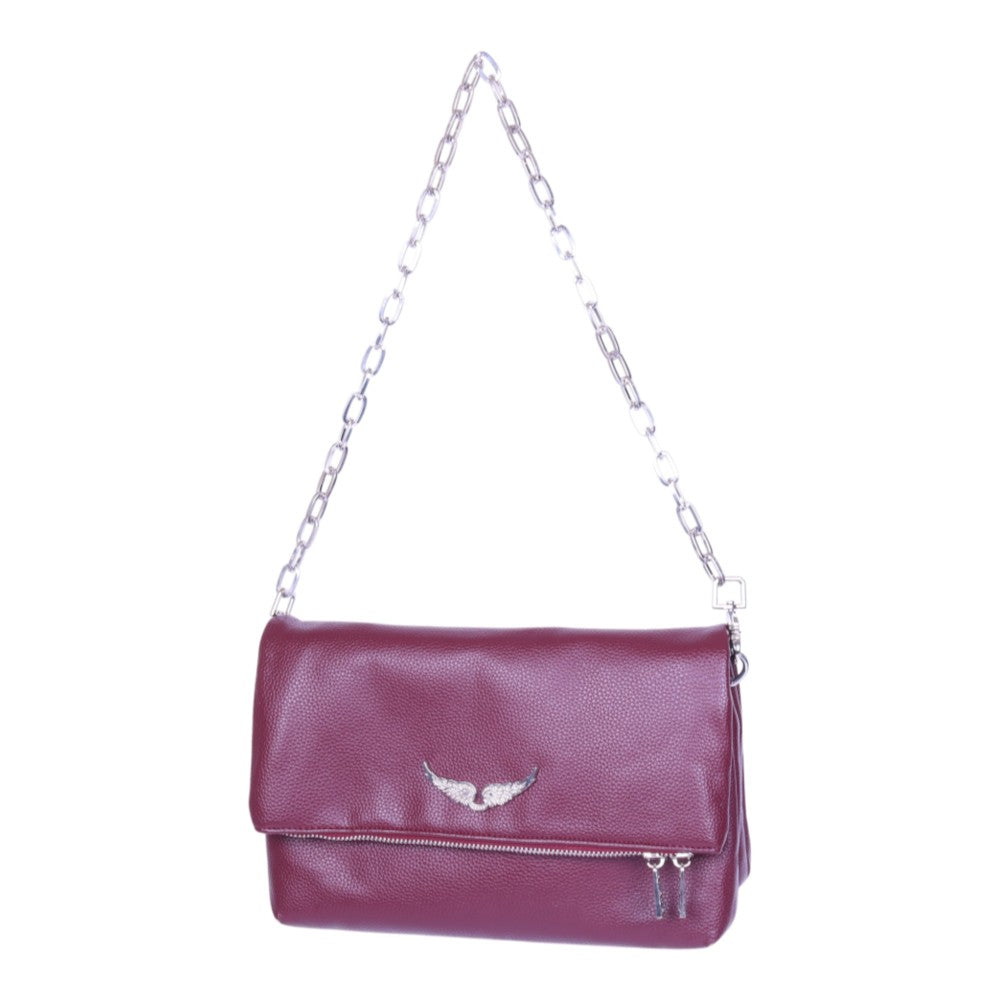 Rocky Grained Leather Schoudertas - Bordeaux