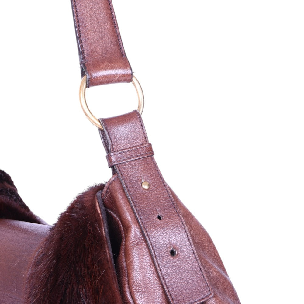 Sac Moscou Schoudertas Bruin Leer met Nertsbont