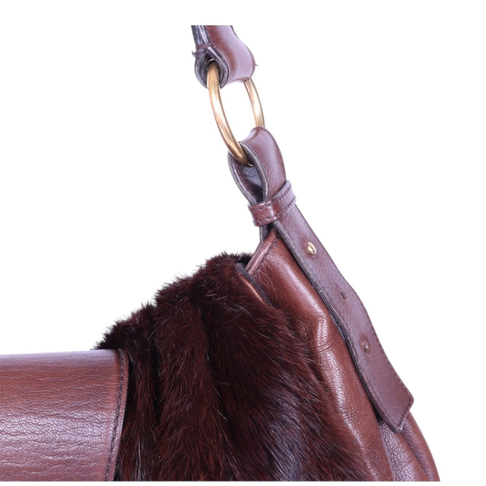 Sac Moscou Schoudertas Bruin Leer met Nertsbont