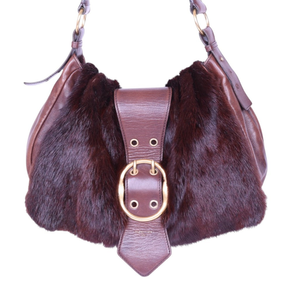 Sac Moscou Schoudertas Bruin Leer met Nertsbont