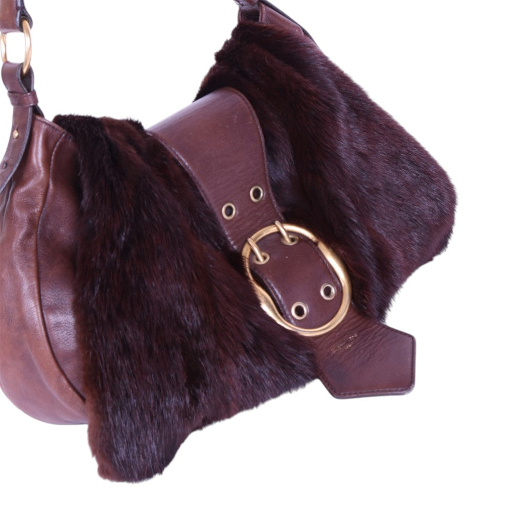 Sac Moscou Schoudertas Bruin Leer met Nertsbont