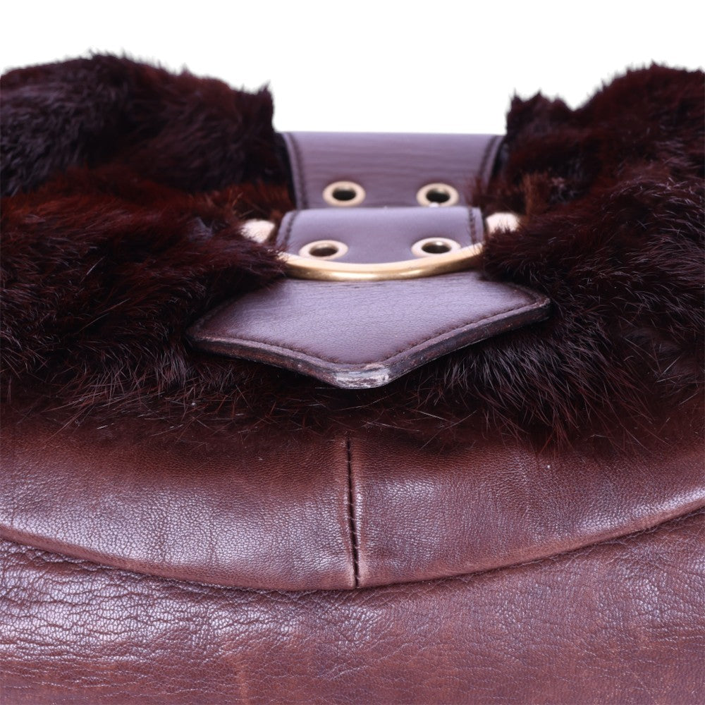 Sac Moscou Schoudertas Bruin Leer met Nertsbont