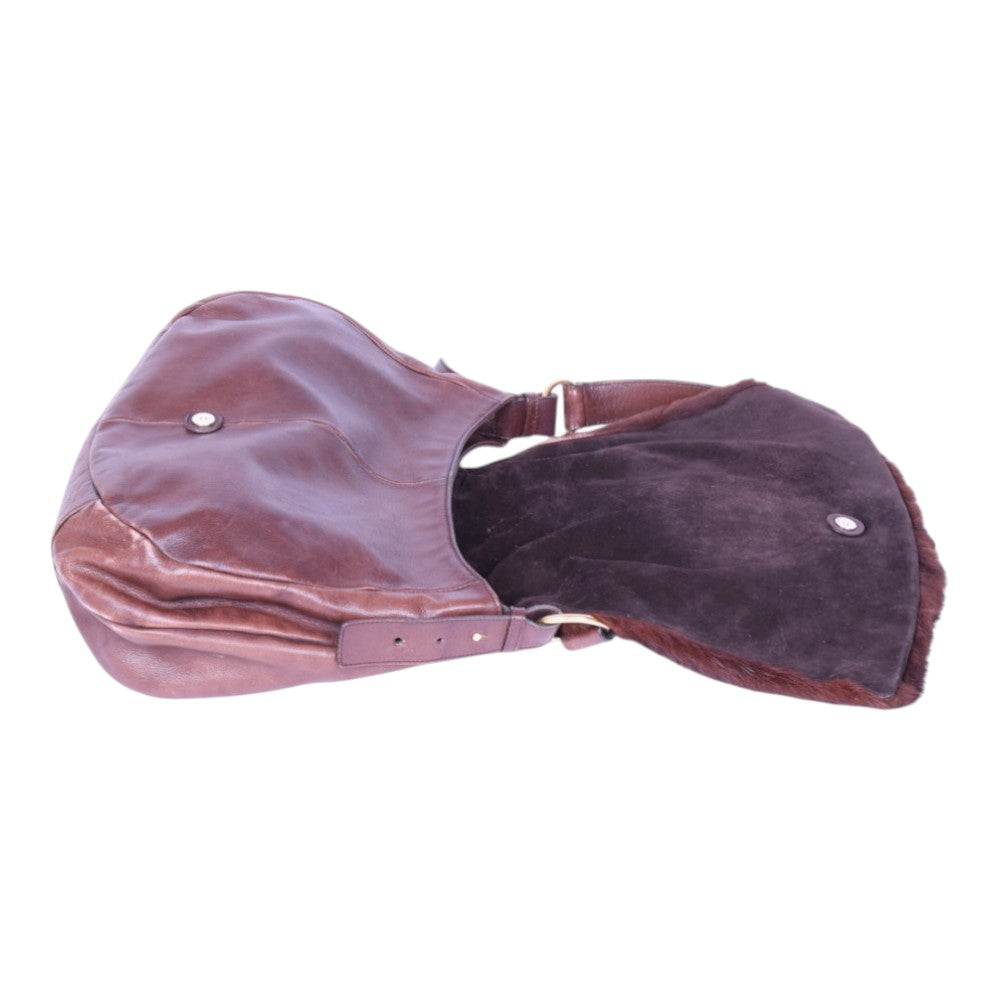 Sac Moscou Schoudertas Bruin Leer met Nertsbont