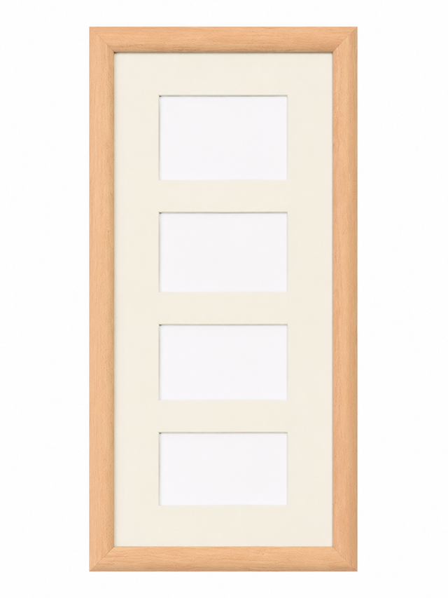 Galerij fotolijst 25 x 60 cm voor 4 foto's, licht hout met crème passe-partout, voorkant staand