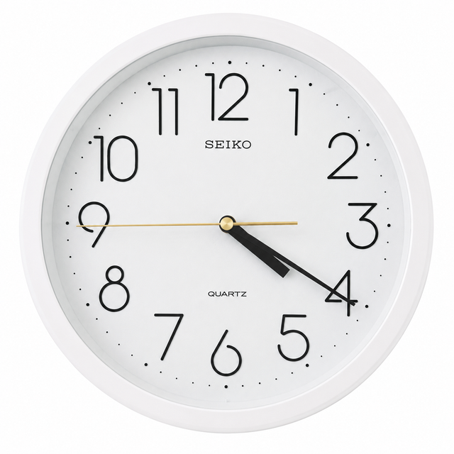 Seiko wandklok QXA028W, wit, voorkant met wijzerplaat