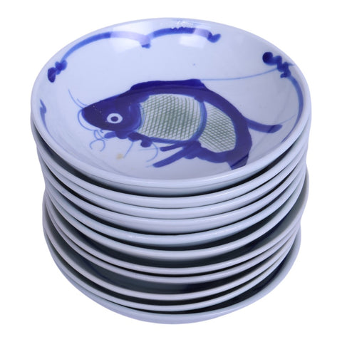 Chinese Koi Karper Schaaltjes - Blauw-Wit Porselein - Set van 13