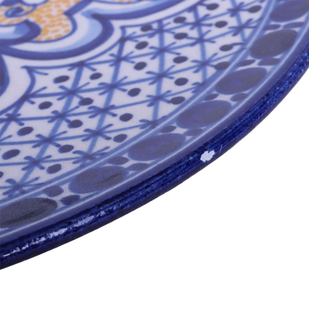 Spaans Handbeschilderd Sierbord - Talavera Stijl - Blauw met Geel Bloemmedaillon